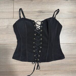a'gaci Black Lace-Up Corset Cami